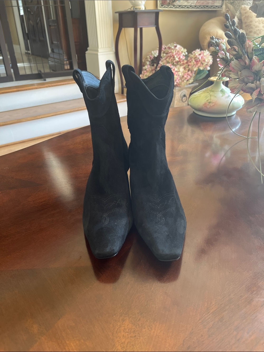 Sam Edelman Black Suede Western-Inspired Ankle Boots
